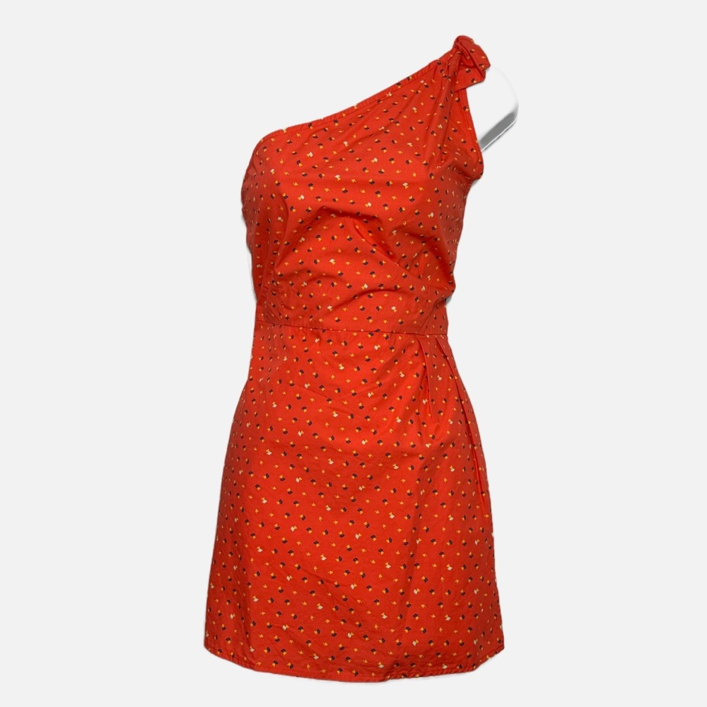 Urban Outfitters asymmetrical one shoulder romper dress L orange red geometric